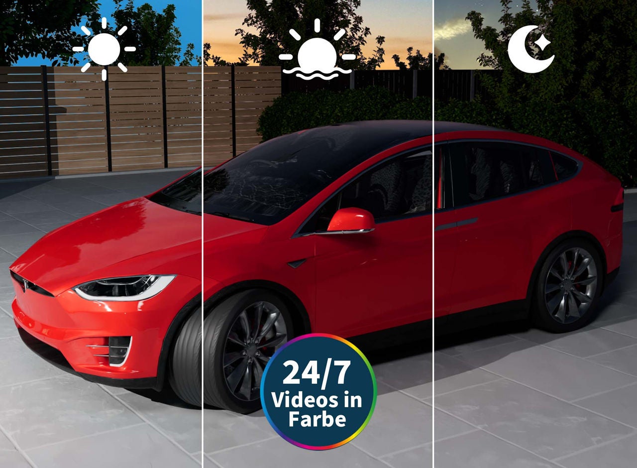 Ein Auto vor einem Haus in der Nacht wird in HD-Videofarbe gezeigt