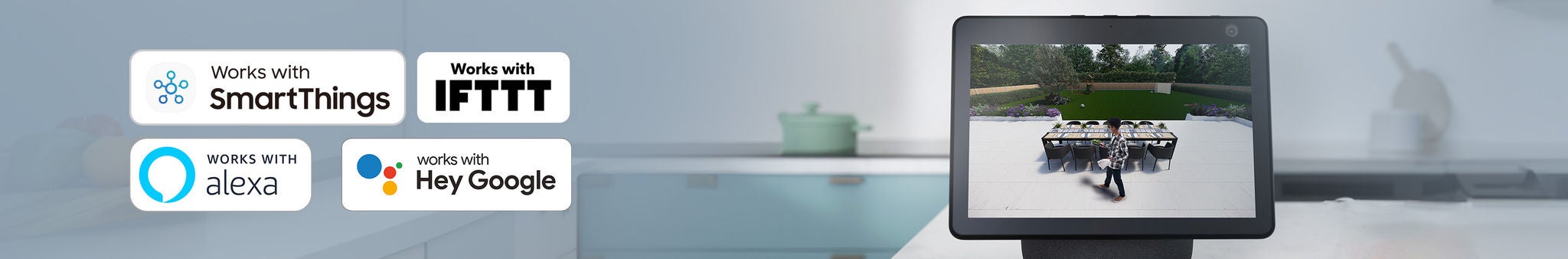 Kompatibilitet med intelligente hjem: Fungerer med SmartThings, IFTTT, Alexa og Hey Google.