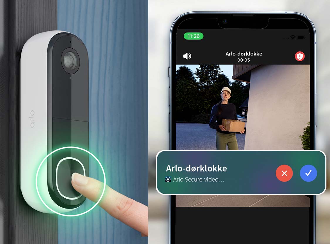 Modtag et videoopkald til din mobil i det øjeblik, der trykkes på dørklokken, så du kan se, høre og tale med den, der er der - uden at skulle vente på, at appen åbner!