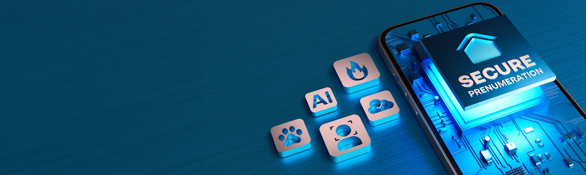 Arlo säker prenumerationsbanner med moln, AI, hastighetsikoner bredvid en mobiltelefon.
