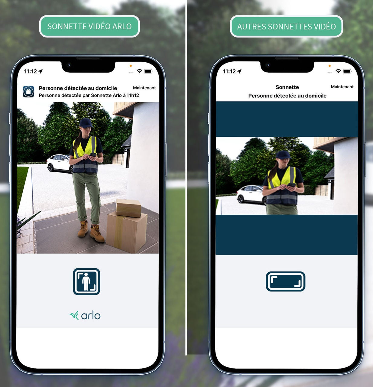 2 téléphones portables côte à côte comparaison de la vue de la porte d'entrée