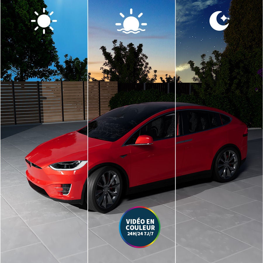 Voiture rouge sous différents éclairages
