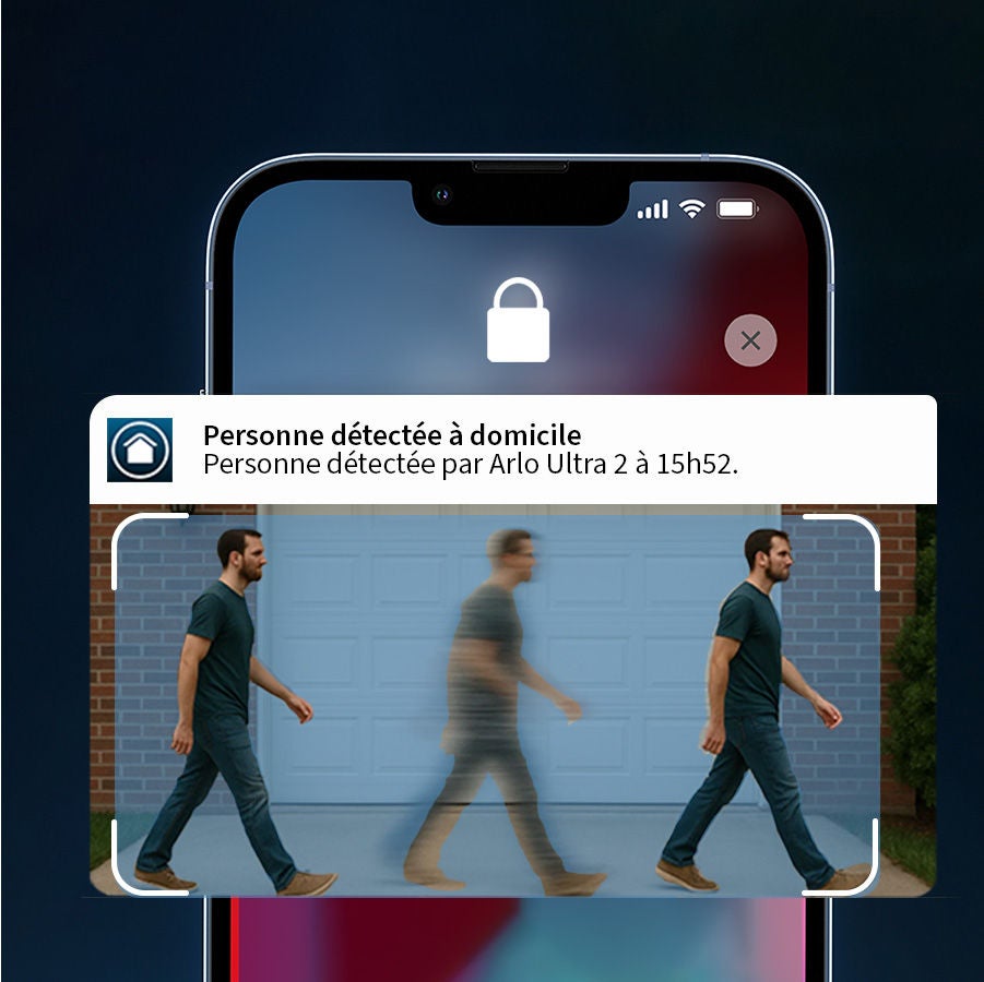 Écran de verrouillage d'un téléphone portable, vue d'un homme en train de marcher.