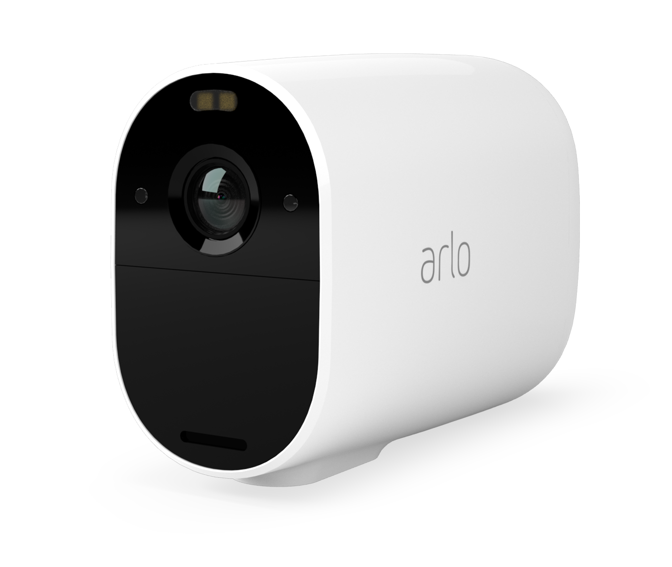 A white Arlo Essential XL camera left angle