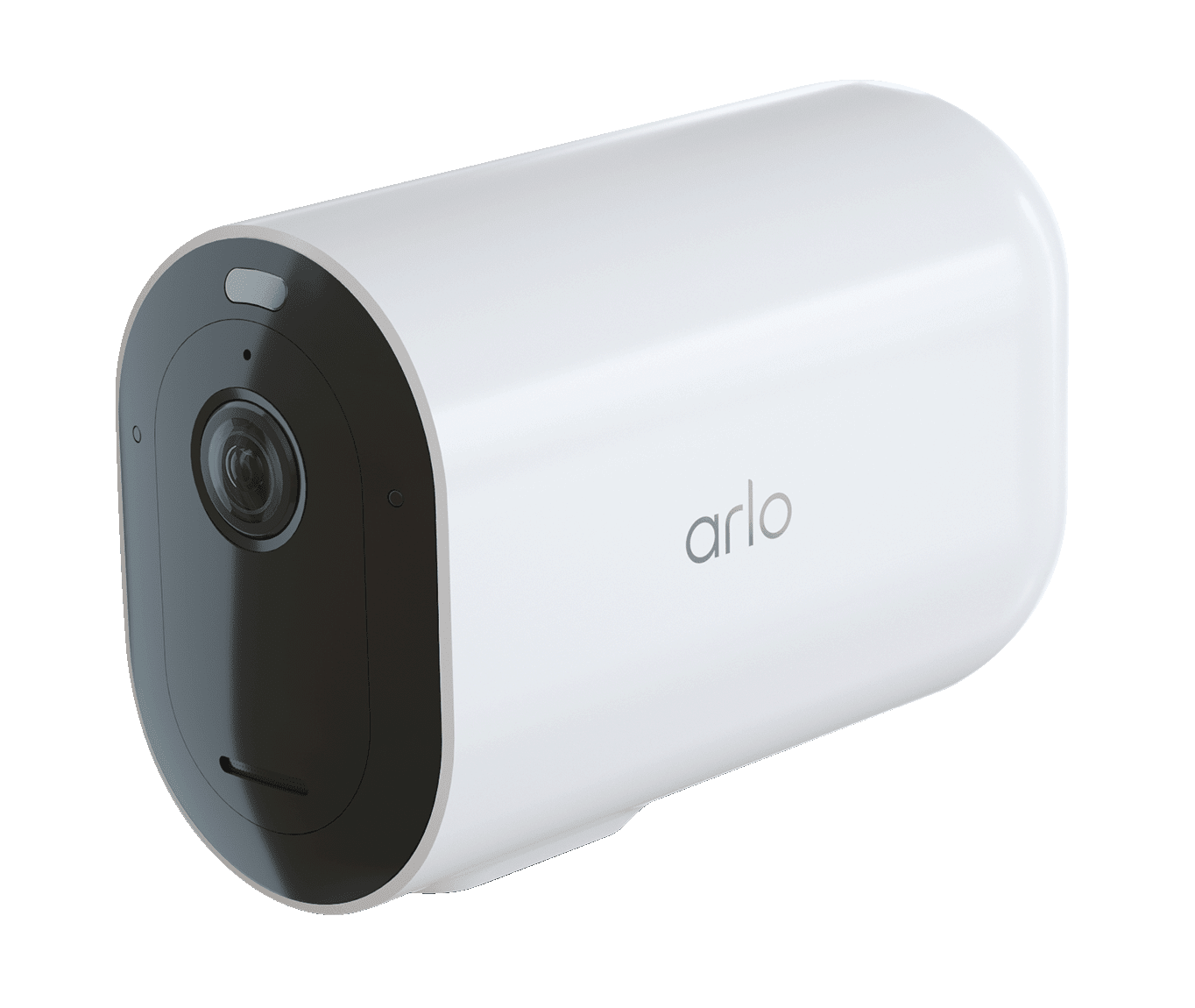 A white Arlo Pro 4 xl camera left angle