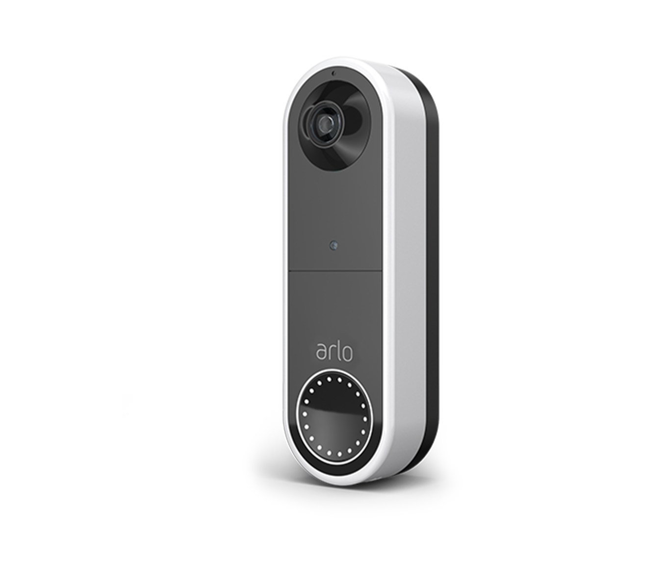 A white wireless Arlo Doorbell camera