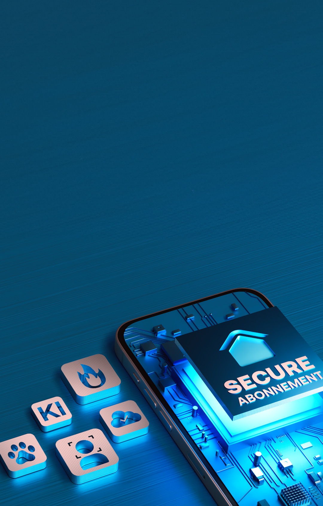 Arlo Secure-abonnementsbanner met pictogrammen voor huisdier-, AI-, snelheids-, cloud- en mensdetectie naast een mobiele telefoon.